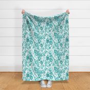 META CHINTZ 50s Retro Turquoise on White