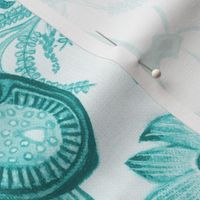 META CHINTZ 50s Retro Turquoise on White