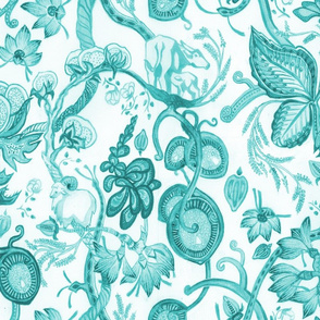 META CHINTZ 50s Retro Turquoise on White