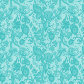 META CHINTZ 50s Retro Turquoise onTurquoise Wash