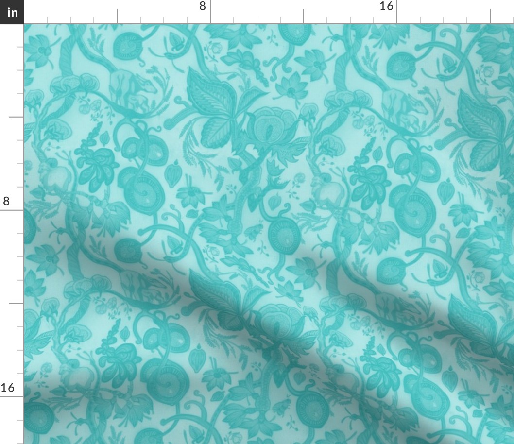 META CHINTZ 50s Retro Turquoise onTurquoise Wash