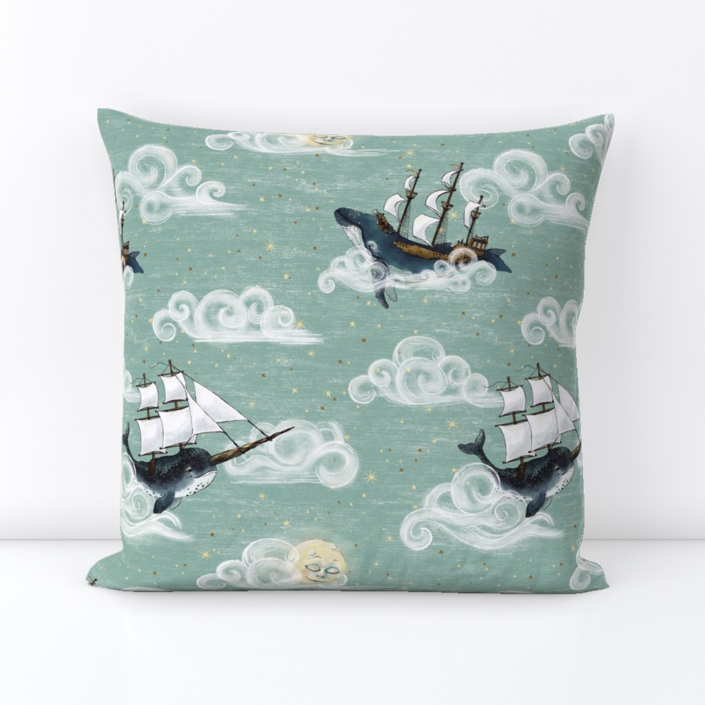 Medium 6 inch whales Whimsical Sky Wonderland, nautical , boats , anchors