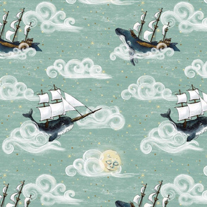 Medium 6 inch whales Whimsical Sky Wonderland, nautical , boats , anchors