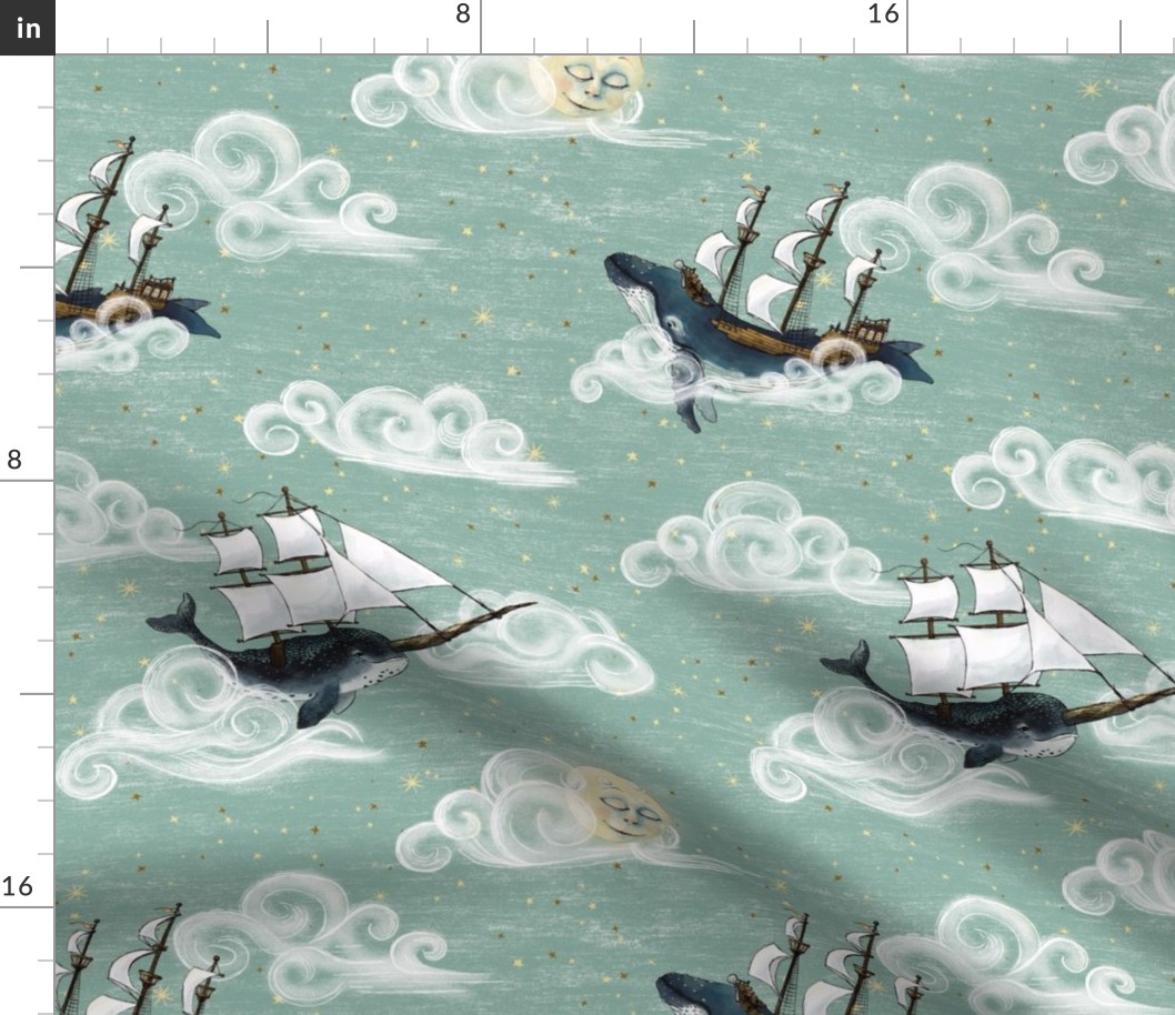 Medium 6 inch whales Whimsical Sky Wonderland, nautical , boats , anchors