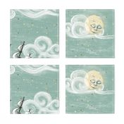 Large scale 12 inch Whales and Narwhal Whimsical Sky Wonderland, Under the Sea, nursery wallpaper,  baby boy, peacful gender neutral baby nursery nautical