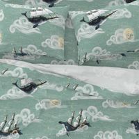 Large scale 12 inch Whales and Narwhal Whimsical Sky Wonderland, Under the Sea, nursery wallpaper,  baby boy, peacful gender neutral baby nursery nautical