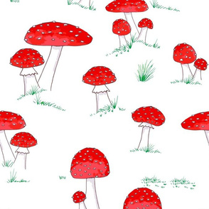 Whimsical toadstools with grass on white medium scale