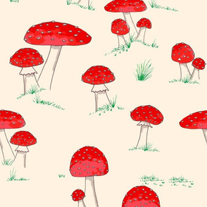 Whimsical toadstools with grass on cream