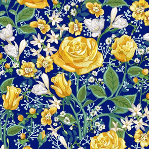 Yellow Chintz Roses | Navy