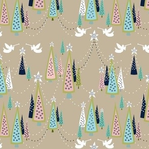 Retro Holiday Trees and Angels in  Pastel