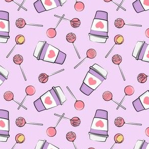 (small scale) Cake Pops & Coffee - pink & pink on purple C19BS