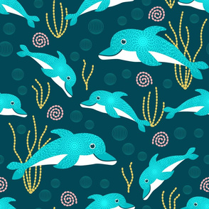 Dolphins whimsical underwater wonderland Wallpaper
