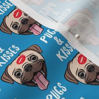 Pugs & Kisses - cute pug dog valentines - blue - LAD19