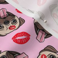 Pugs and kisses - Red lips on pink - Cute pug valentines day - LAD19