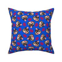 Pugs and kisses - Red lips on blue - Cute pug valentines day - LAD19
