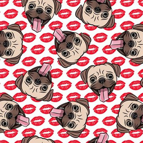 Pugs and kisses -  Red lips - Cute pug valentines day - LAD19