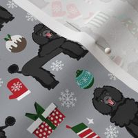 black poodle christmas fabric - poodle fabric, christmas poodle, christmas dog fabric - grey