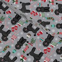 black poodle christmas fabric - poodle fabric, christmas poodle, christmas dog fabric - grey