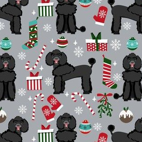 black poodle christmas fabric - poodle fabric, christmas poodle, christmas dog fabric - grey