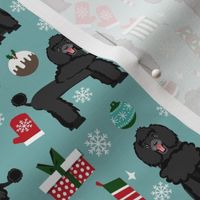 black poodle christmas fabric - poodle fabric, christmas poodle, christmas dog fabric - blue