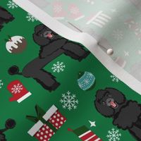 black poodle christmas fabric - poodle fabric, christmas poodle, christmas dog fabric - green