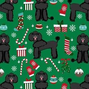 black poodle christmas fabric - poodle fabric, christmas poodle, christmas dog fabric - green