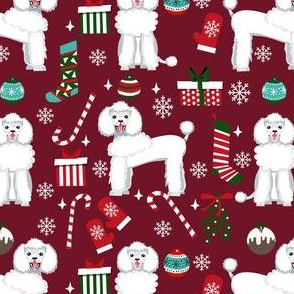 white poodle christmas fabric - poodle fabric, christmas poodle, christmas dog fabric - ruby