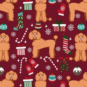 apricot poodle christmas fabric - poodle fabric, christmas poodle, christmas dog fabric - ruby