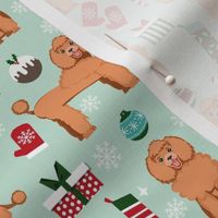 apricot poodle christmas fabric - poodle fabric, christmas poodle, christmas dog fabric - mint