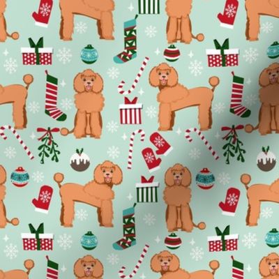 apricot poodle christmas fabric - poodle fabric, christmas poodle, christmas dog fabric - mint