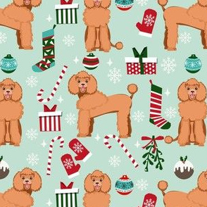 apricot poodle christmas fabric - poodle fabric, christmas poodle, christmas dog fabric - mint