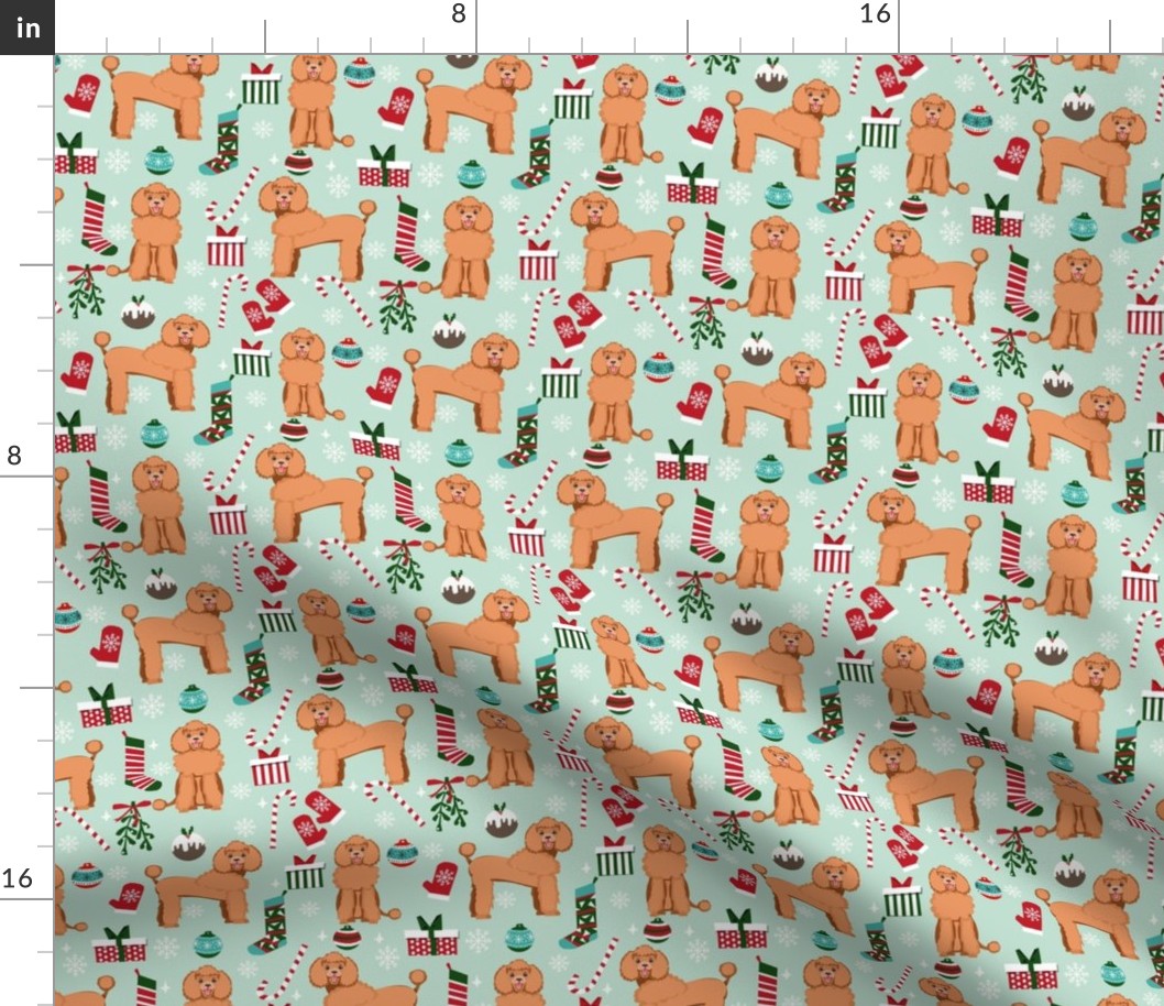 apricot poodle christmas fabric - poodle fabric, christmas poodle, christmas dog fabric - mint