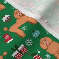 apricot poodle christmas fabric - poodle fabric, christmas poodle, christmas dog fabric - green