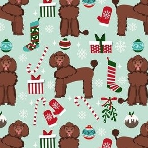 brown poodle christmas fabric - poodle fabric, christmas poodle, christmas dog fabric - mint