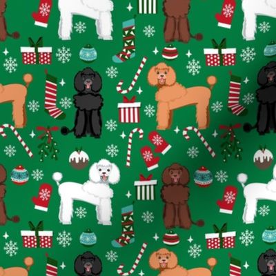 poodle christmas fabric - dog fabric, christmas fabric, poodle dog fabric, holiday dog - green