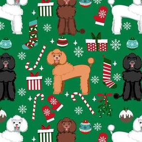 poodle christmas fabric - dog fabric, christmas fabric, poodle dog fabric, holiday dog - green