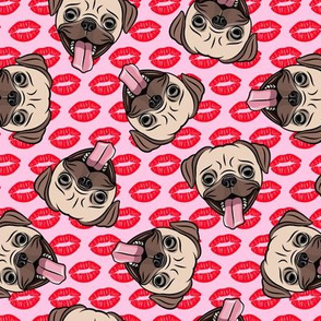 Pugs and kisses - Pink and Red - Cute pug valentines day - LAD19