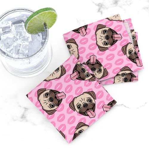 Pugs and kisses - Pink and Pink - Cute pug valentines day - LAD19