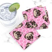 Pugs and kisses - Pink and Pink - Cute pug valentines day - LAD19