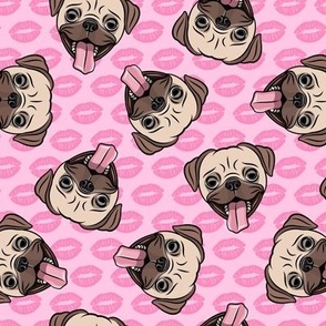 Pugs and kisses - Pink and Pink - Cute pug valentines day - LAD19