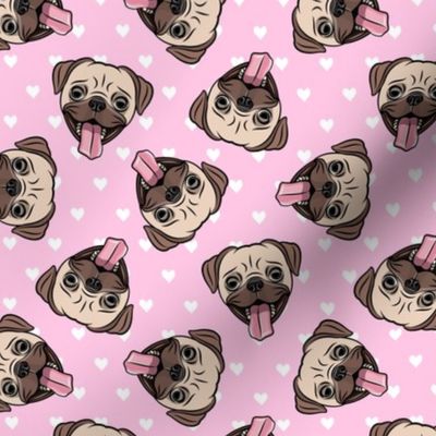 Happy Pugs - pink hearts - cute pug dog breed valentines - LAD19