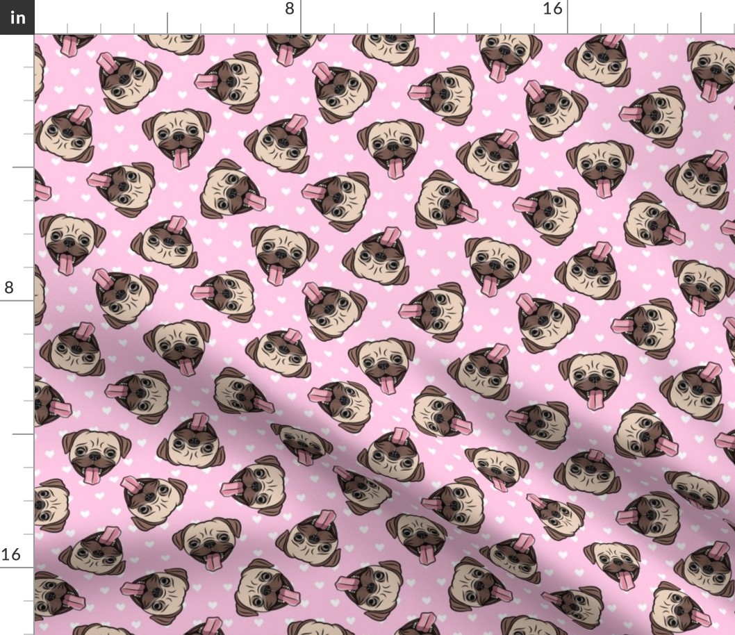 Happy Pugs - pink hearts - cute pug dog breed valentines - LAD19