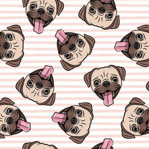 Happy Pugs - pink stripes - cute pug dog breed - LAD19