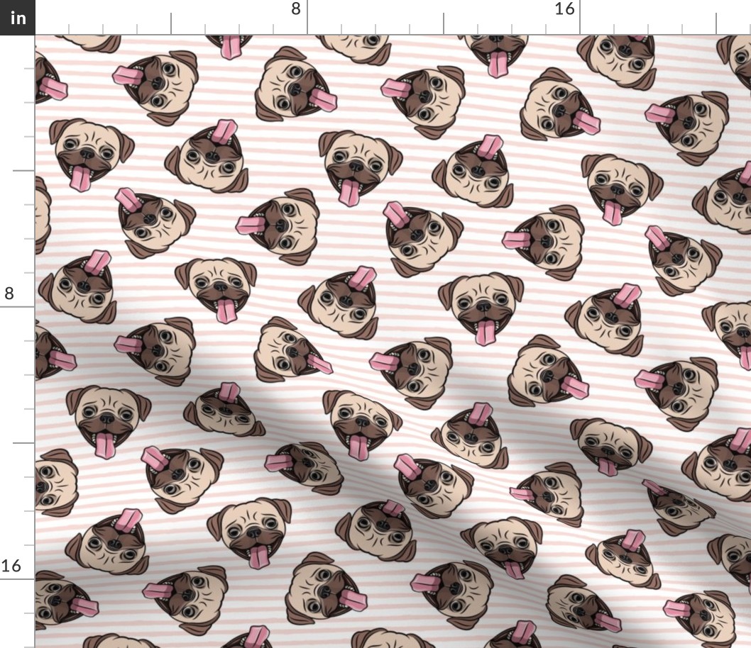 Happy Pugs - pink stripes - cute pug dog breed - LAD19