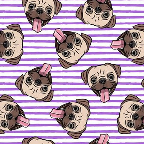 Happy Pugs - purple stripes - cute pug dog breed - LAD19