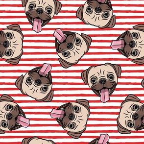 Happy Pugs - red stripes - cute pug dog breed - LAD19