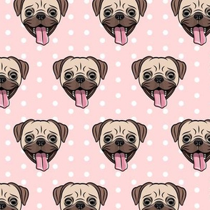 Happy Pugs - pink polka dots - cute pug dog breed - LAD19