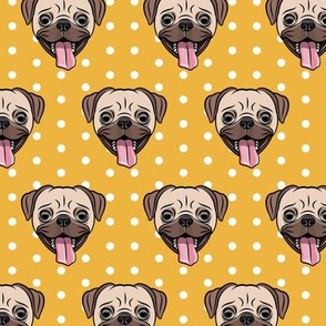 Happy Pugs - yellow polka dots - cute pug dog breed - LAD19