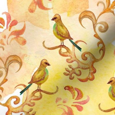  Watercolor pattern with birds. Watercolor background. Seamless pattern