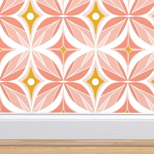 Roostery Geometric Plus Pink Midcentury Modern Orange Small Caps by Spoonflower